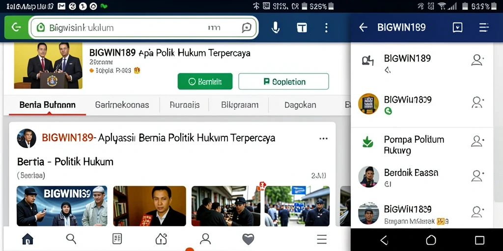 Antarmuka aplikasi BIGWIN189 menampilkan berita politik hukum terkini.