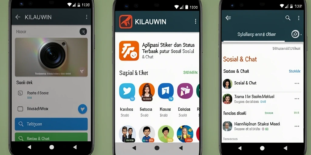 Antarmuka aplikasi KILAUWIN dengan beragam stiker kreatif.