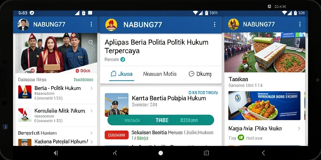 Screenshot antarmuka aplikasi NABUNG77 untuk berita politik dan hukum.