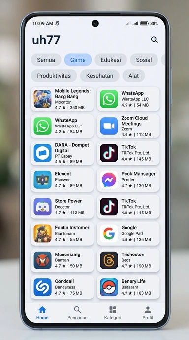 Daftar Aplikasi Populer & Kanal Uji di uh77